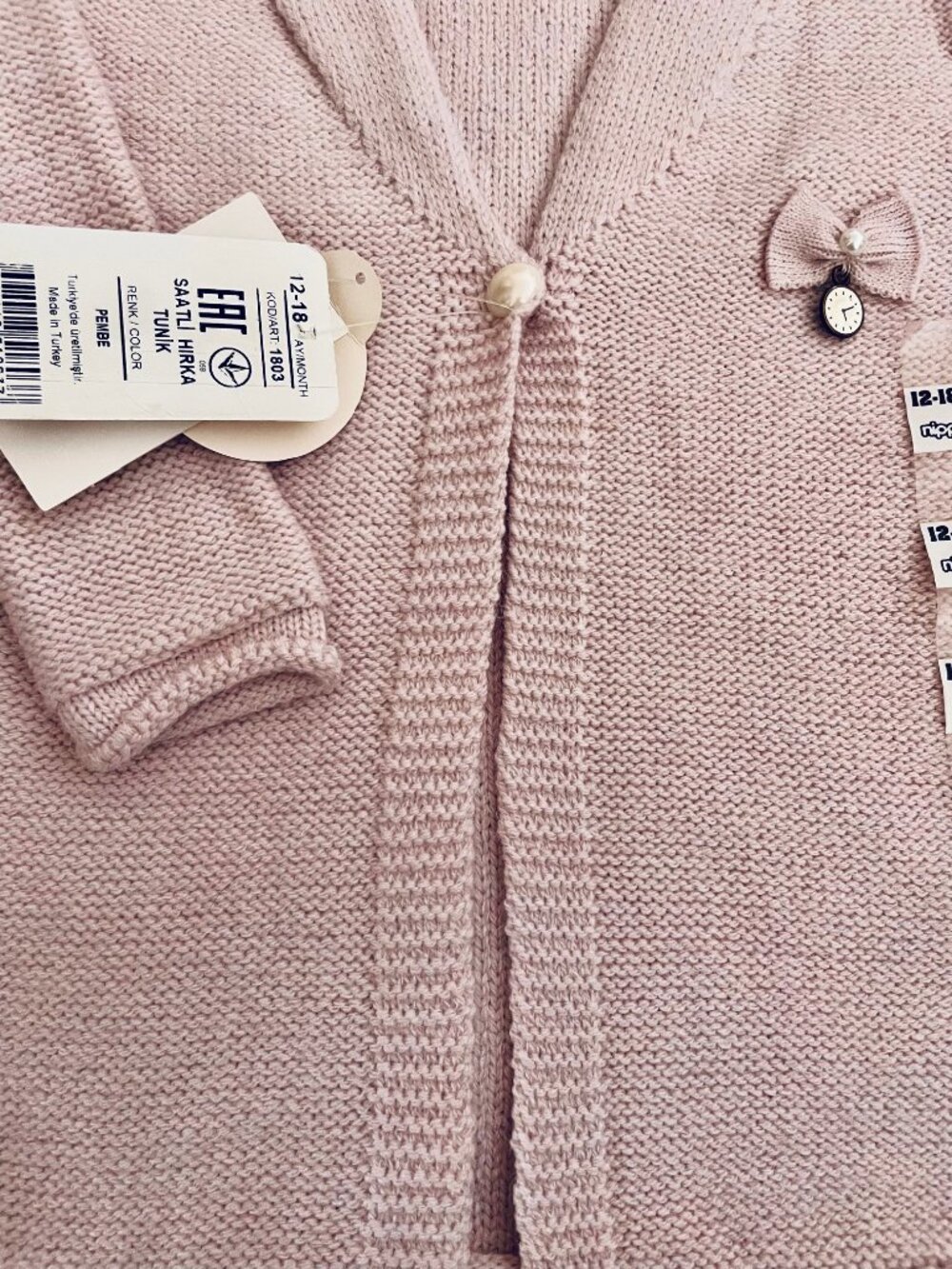 Nipperland Baby Toddler Pink Easter Cardigan w/ Bow and Pearl 12-18 mos. NEW - Picture 6 of 7